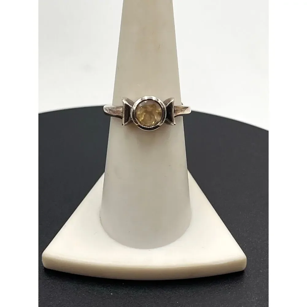 Designer Signed Sterling Silver Round Bezel Set Citrine Ring Sz‎ 7.25 - Picture 2 of 12